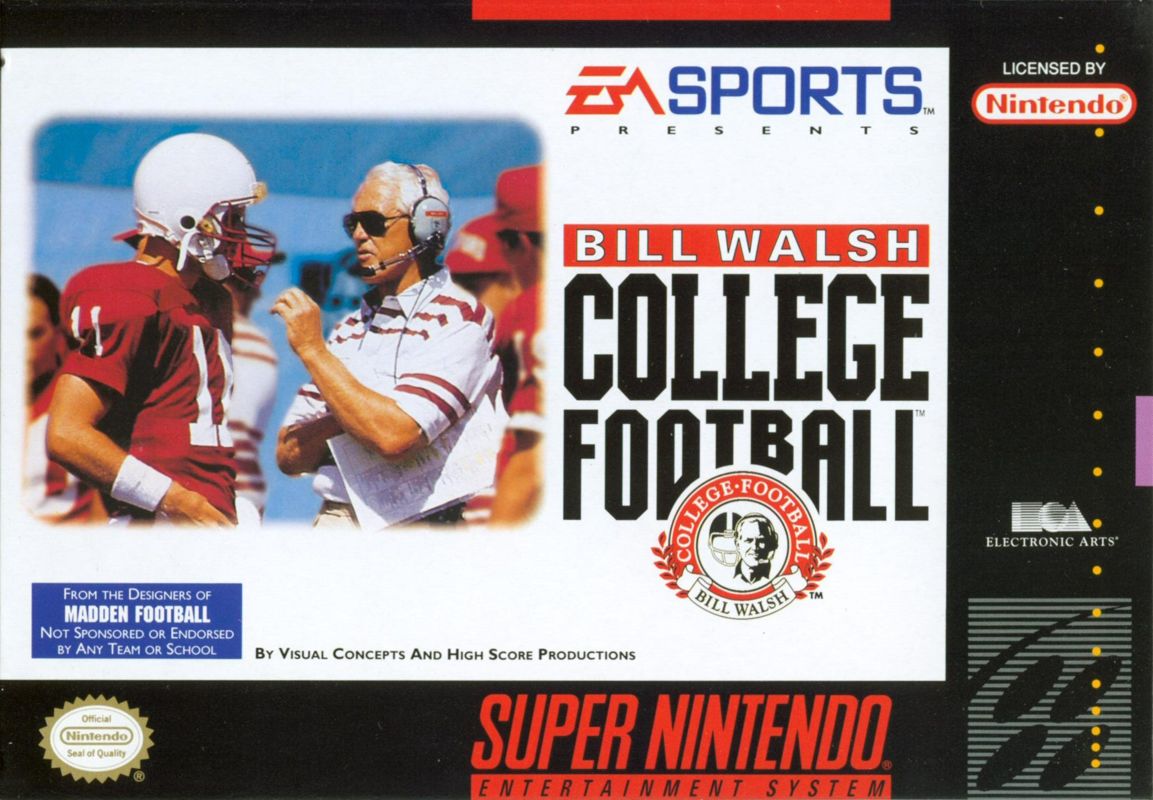 Bill Walsh College Football box art for Super Nintendo